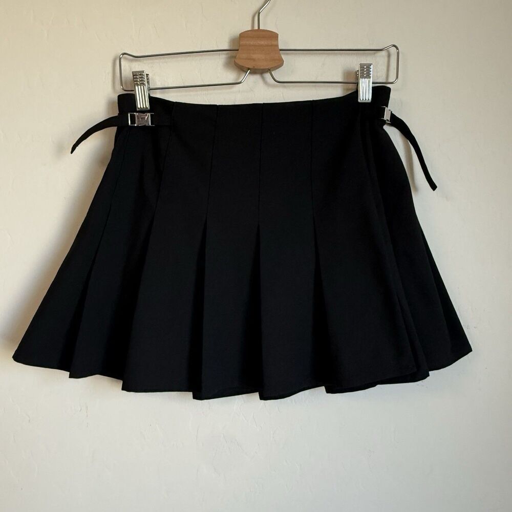 Zara Black Pleated Buckle Gothic Mini Skirt Size Small Steampunk Alternative Emo